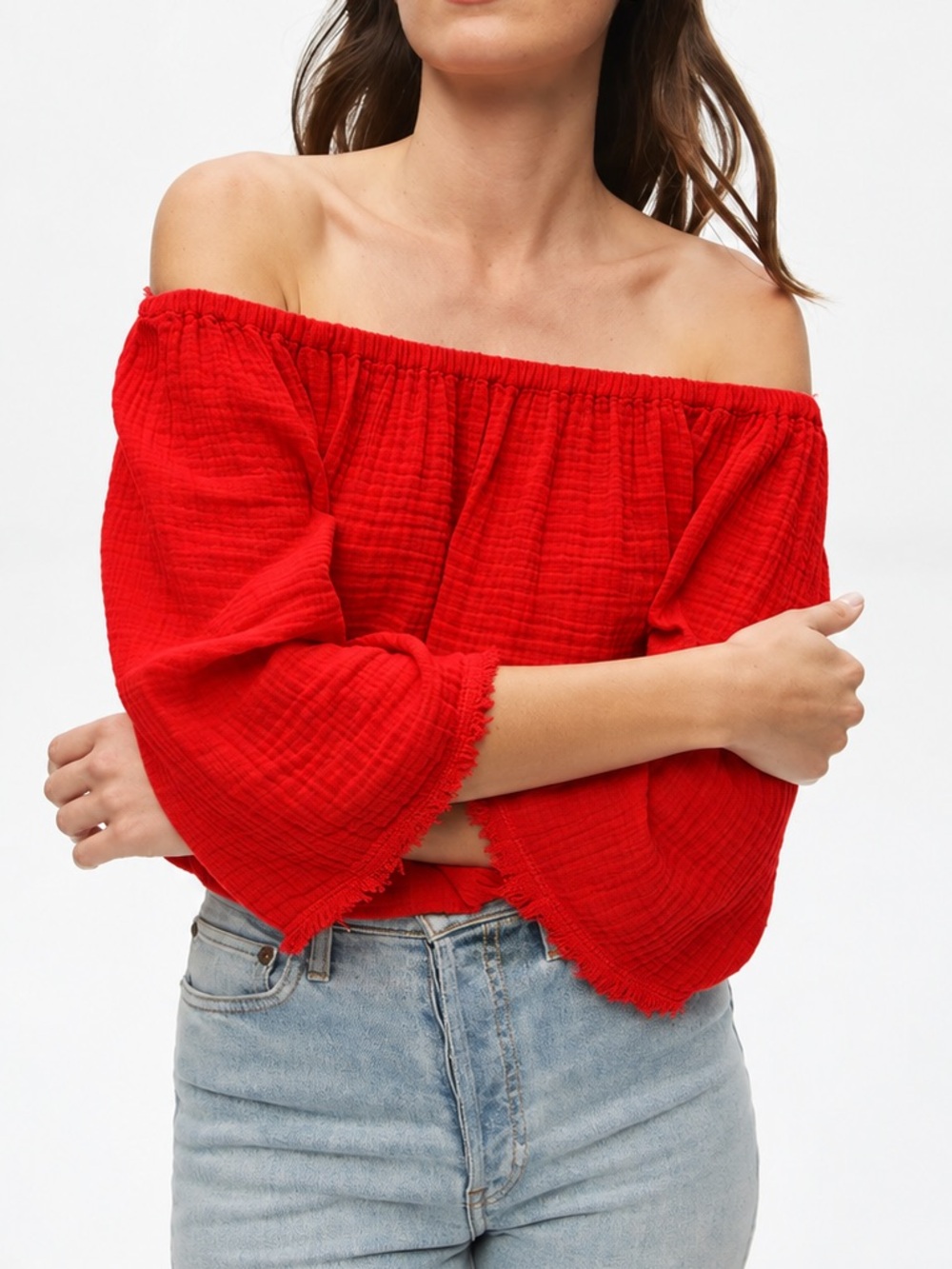 Michael Stars Isabel Off Shoulder Gauze Blouse Red Size XL
